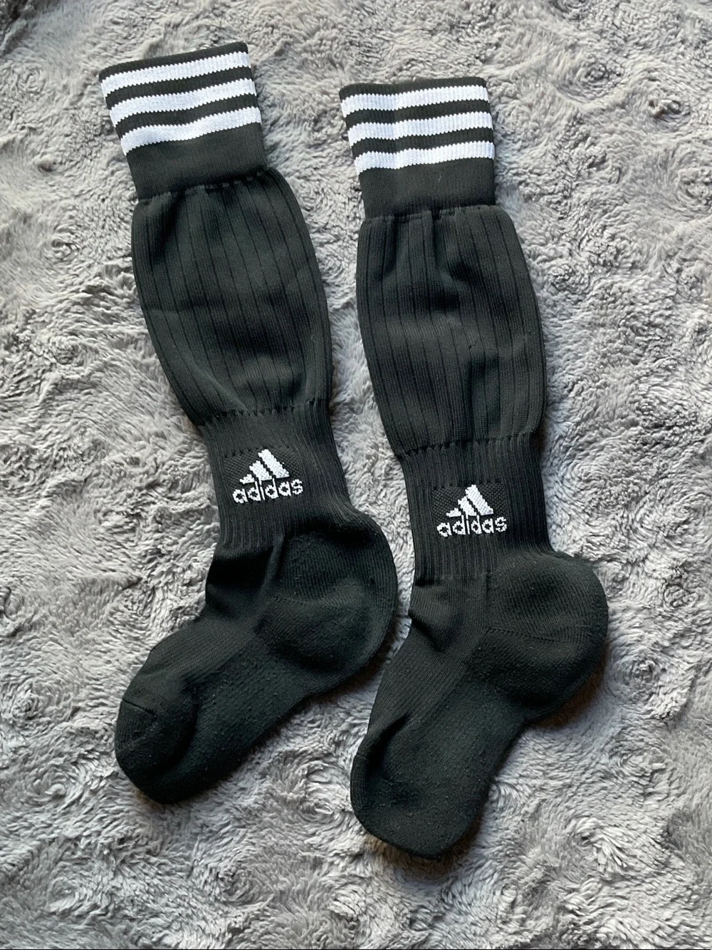adidas Black Knee-High Soccer Socks with White Stripes